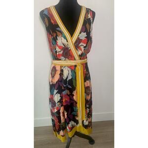 Anthropologie Maeve Boho Chic Sundress  Floral Faux Wrap V-Neck Tie Belt Party